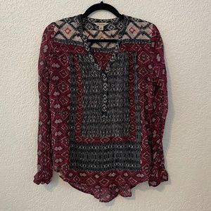 Lucky Brand Multicolor Boho Aztec V-Neck Top Size Small